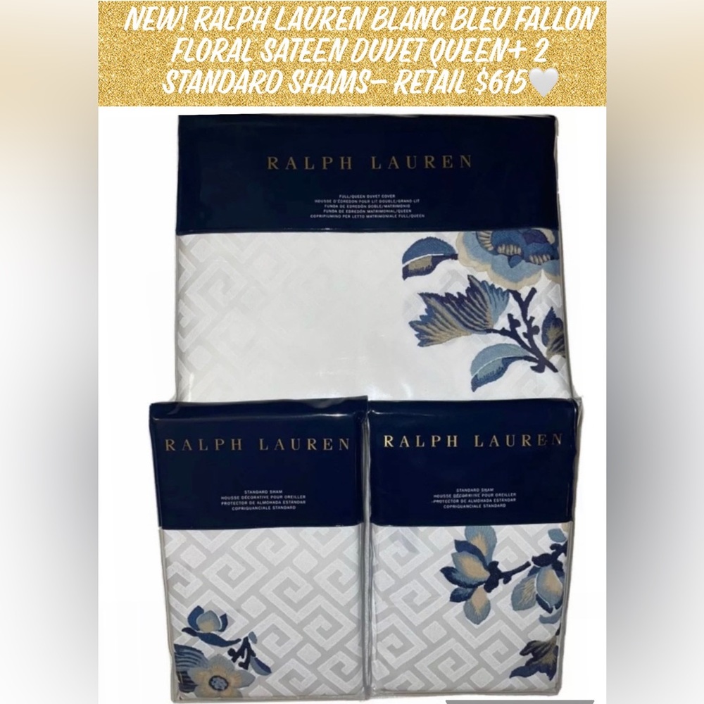 New! Ralph Lauren Blanc Bleu Fallon Floral Sateen
Duvet Queen+ 2 St Shams $615🤍